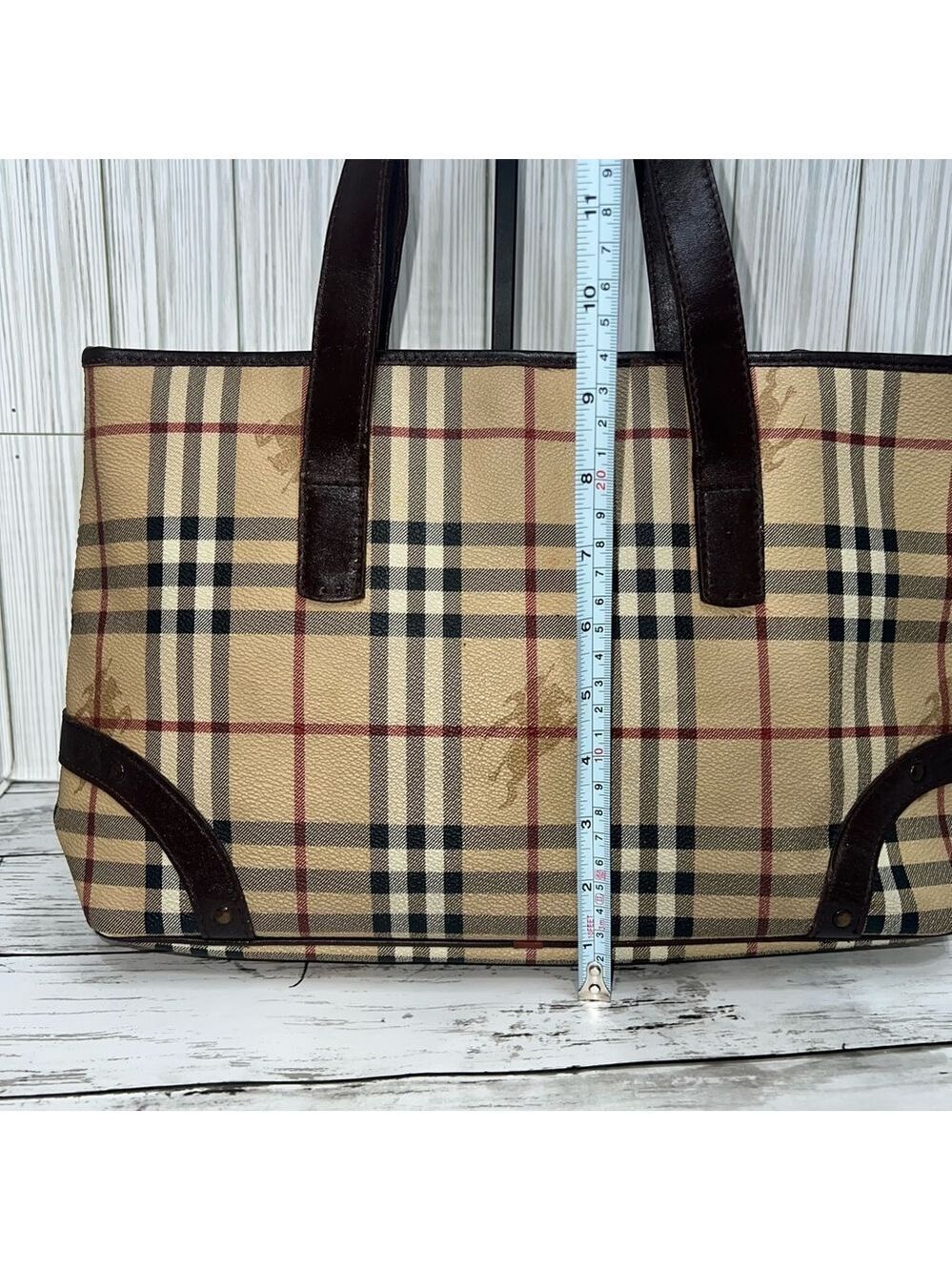 Burberry London Tote Bag Nova Check Plaid Canvas Leather Trim Shoulder Bag - Picture 6 of 16